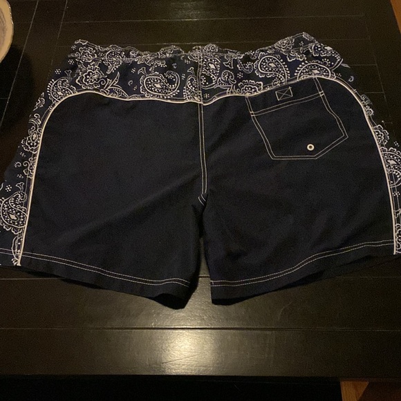 Faded Glory Swimming Trunks mens blue white paisley tie pocket, size XL, 40/42 - Picture 2 of 6